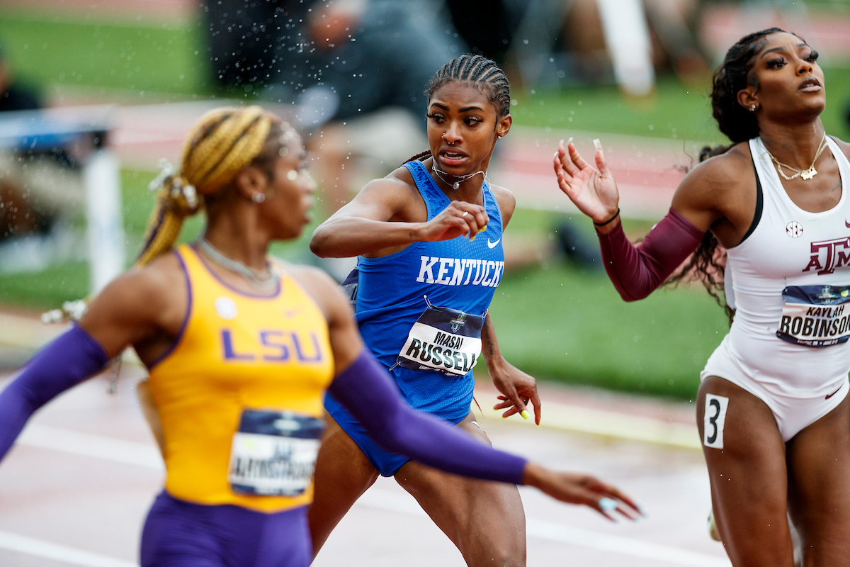 Masai Russell.

Day Four. The UK women’s track and field team placed third at the NCAA Track and Field Outdoor Championships at Hayward Field in Eugene, Or.

Photo by Chet White | UK Athletics
