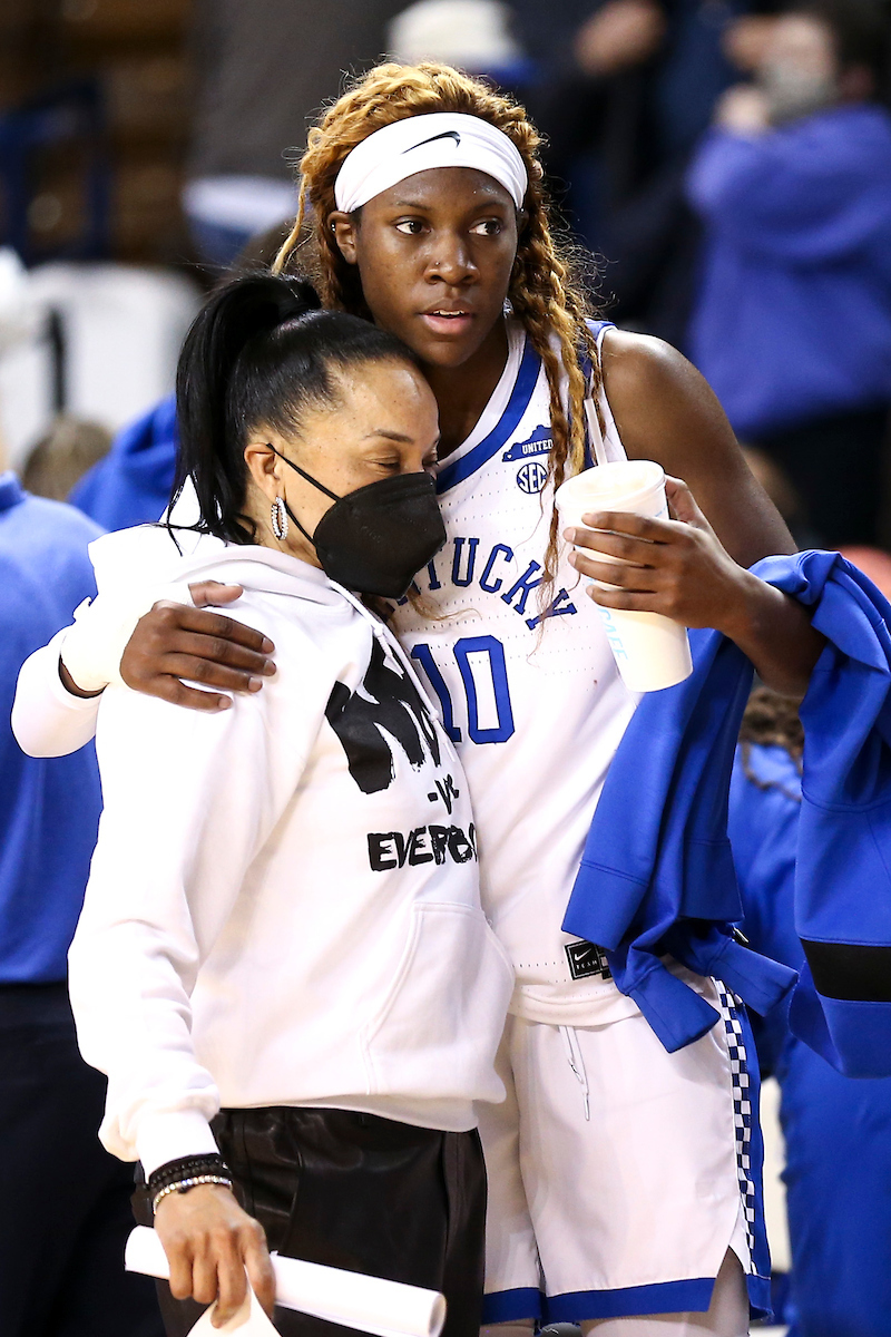 Rhyne Howard, Dawn Staley.

Kentucky loses to South Carolina 59-50.

Photo by Grace Bradley | UK Athletics