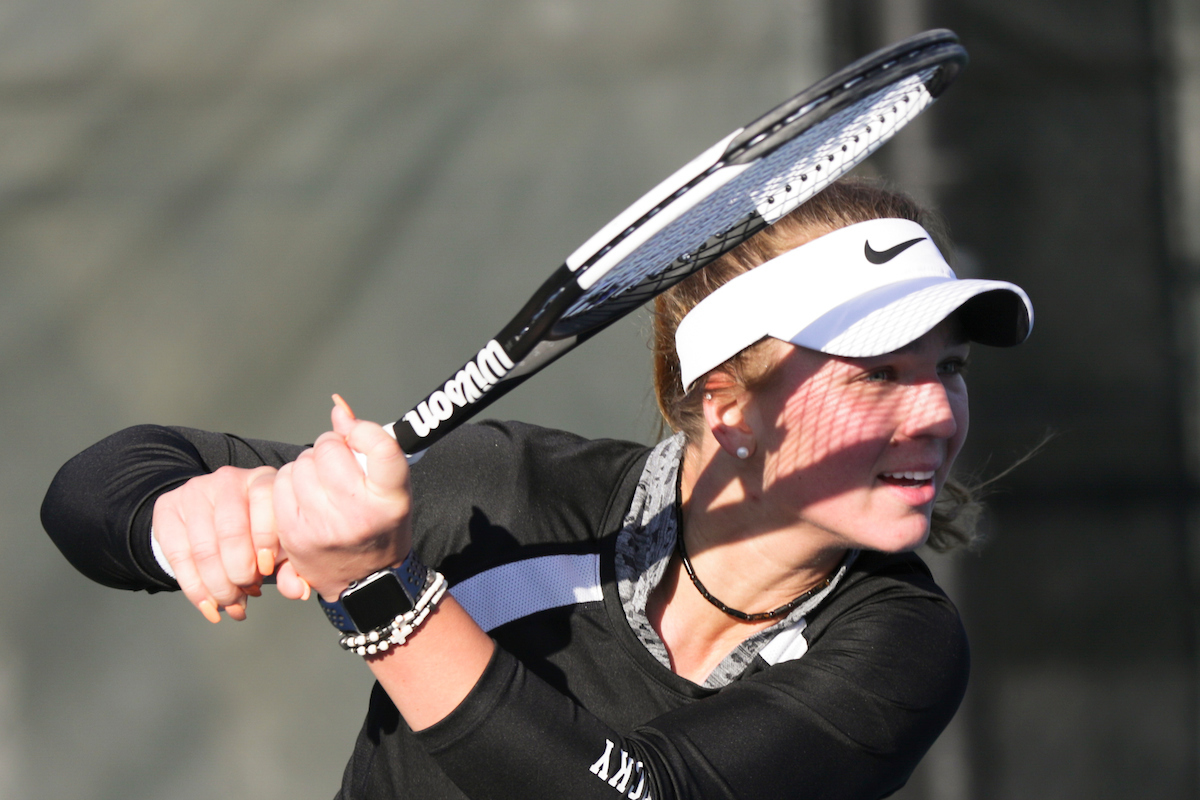 Akvile Parazinskaite. 

Kentucky defeated Florida 4-3 on Friday, March 22nd.

Photo by Eddie Justice | UK Athletics