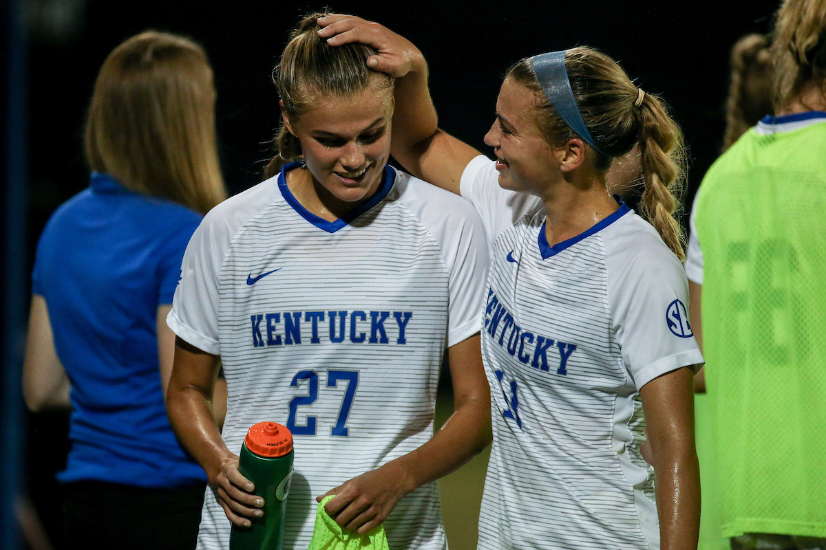 Marie Lynge Olesen and Julia Grosso.Kentucky beats Bellarmine 4 - 0.Photo by Sarah Caputi | UK Athletics
