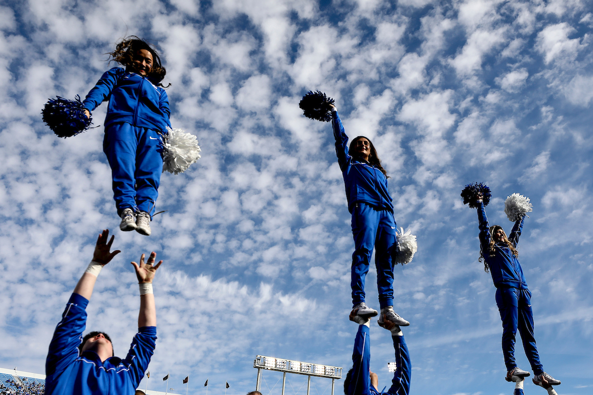 Cheerleaders. Lily Lyon. Carly Landow. Kaylin Hukill.

Kentucky beat New Mexico State 56-16.

Photos by Chet White | UK Athletics