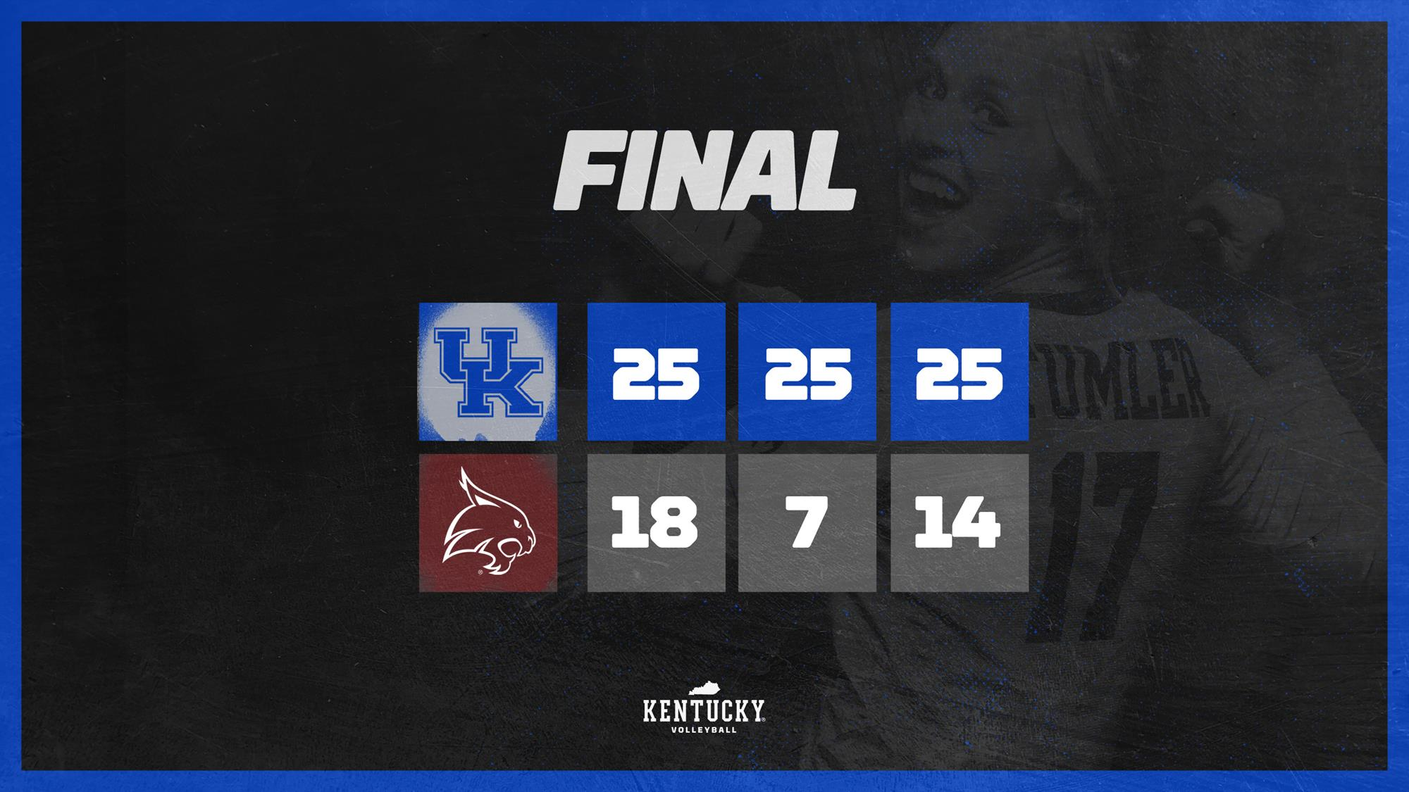 Stumler’s 13 Kills Lead No. 3 Kentucky to Opening-Match Sweep