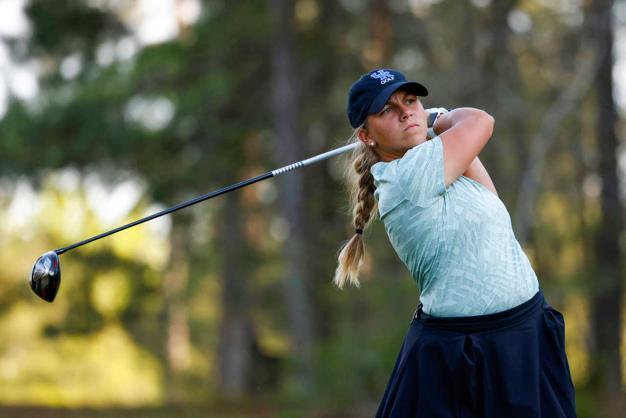Jensen Castle of the United States plays her stroke from the No. 12 tee during the second round of the Augusta National Women's Amateur at Champions Retreat Golf Club, Thursday, March 31, 2022.