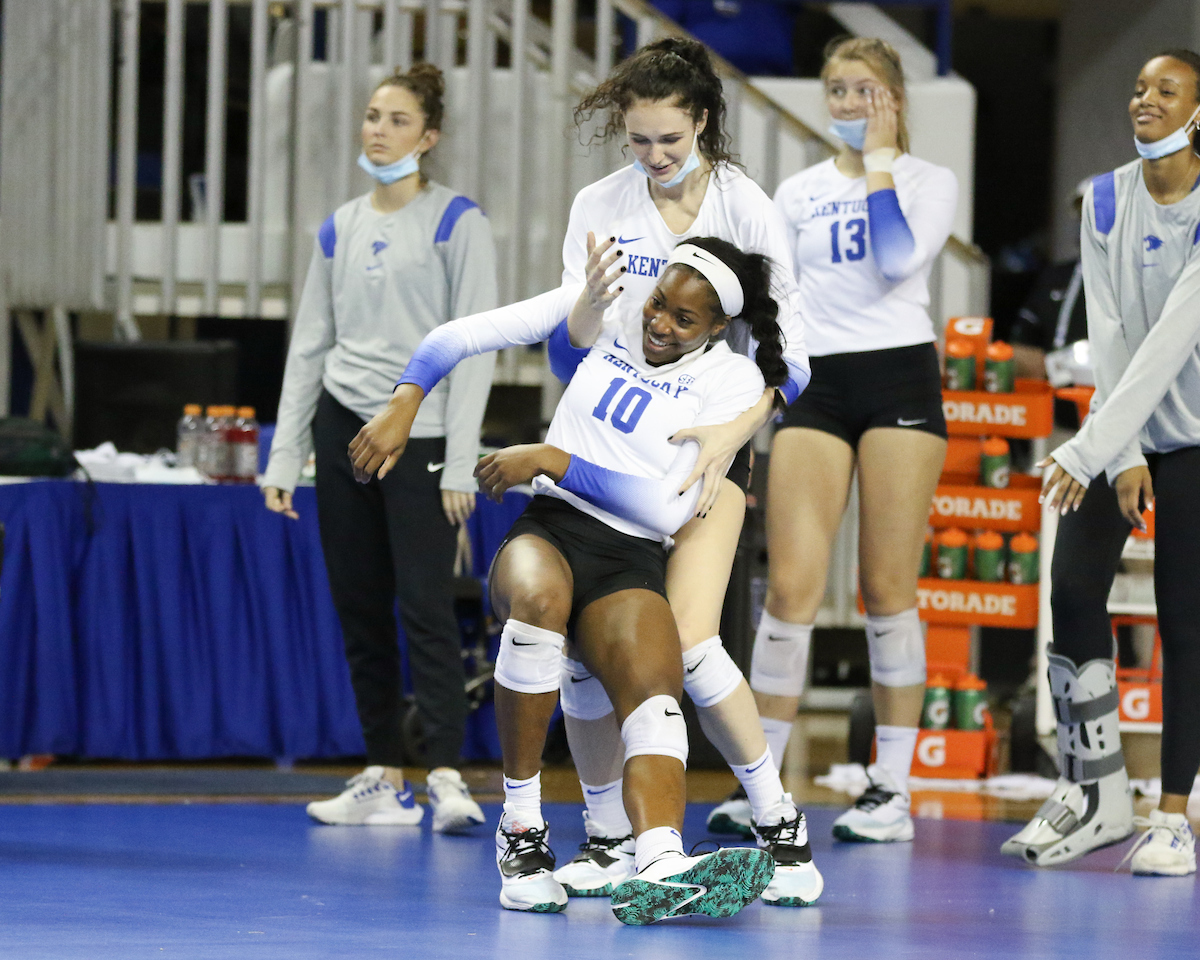 Sophie Fischer and Reagan Rutherford.

Kentucky beats Mizzou 3 - 0.

Photo by Tommy Quarles | UK Athletics