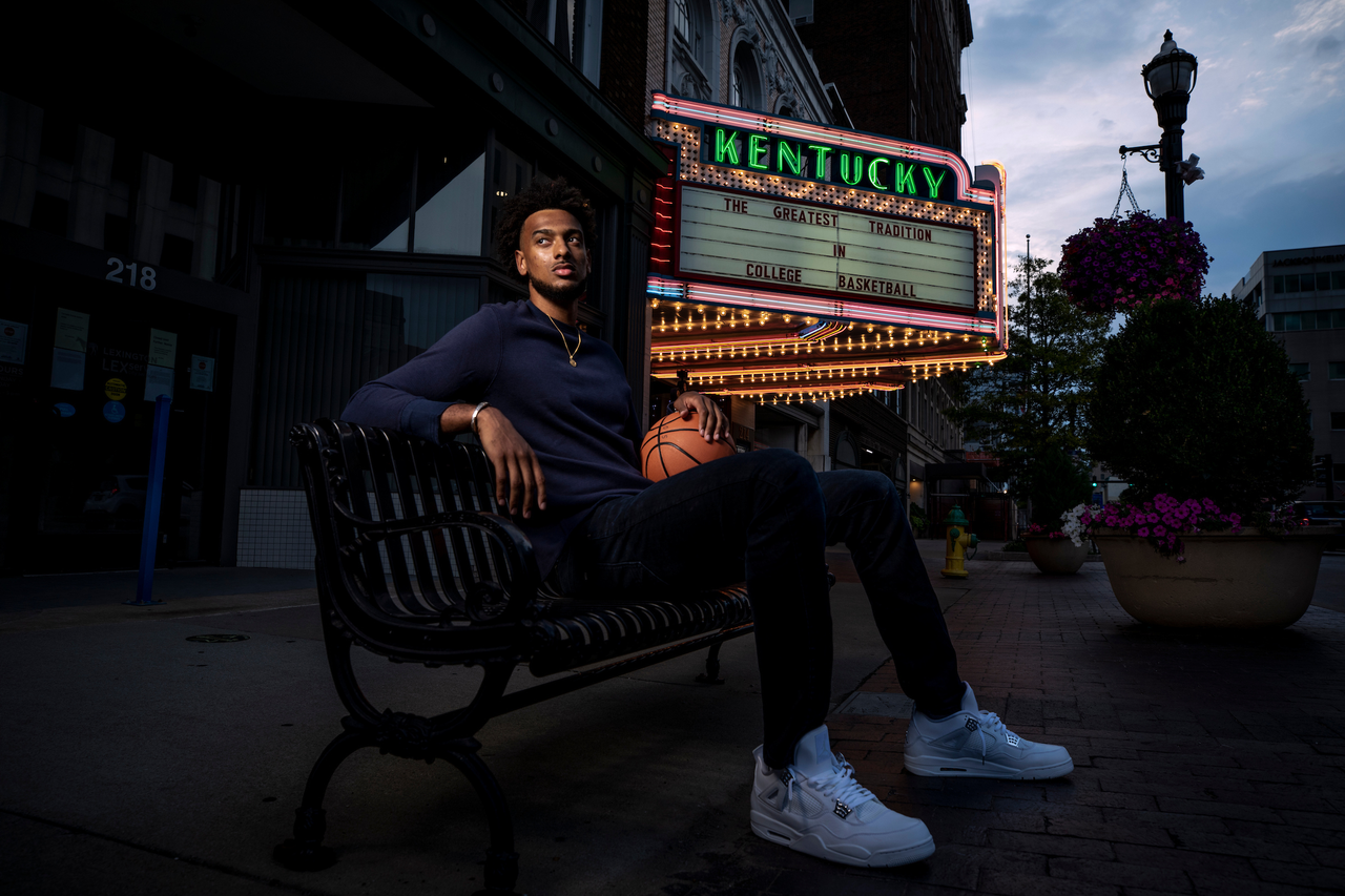Olivier Sarr.

UK menâ??s basketball photo shoot at the Kentucky Theater.

Photo by Chet White | UK Athletics