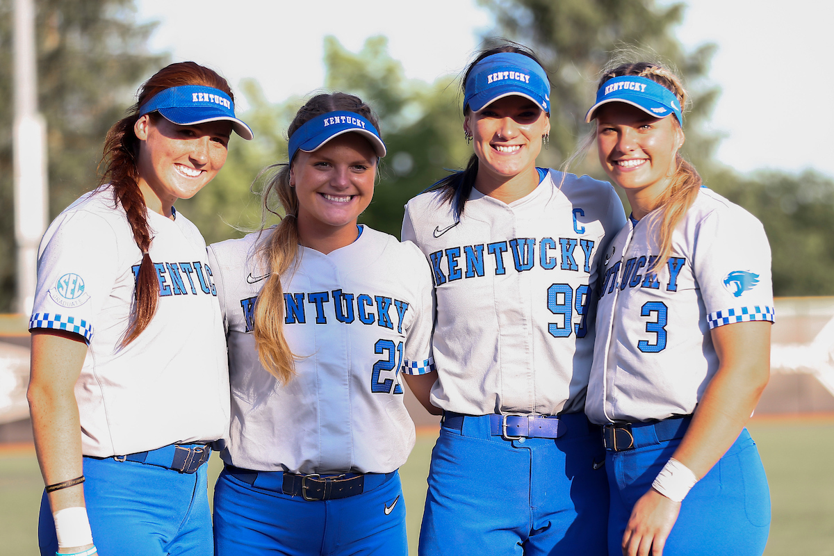Renee Abernathy, Erin Coffel, Kayla Kowalik, Taylor Ebbs.

Kentucky defeats Miami of Ohio 15-1.

Photo by Grace Bradley | UK Athletics