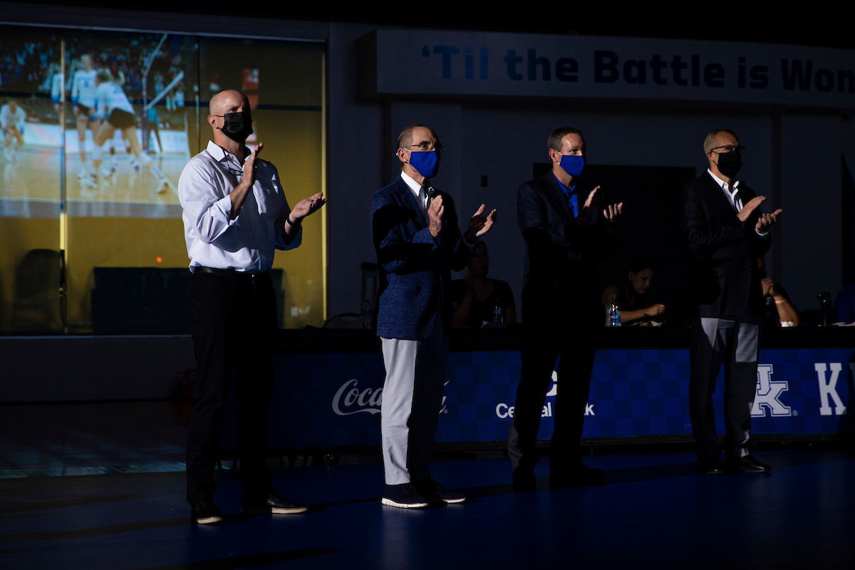 Craig Skinner, Eli Capiluto, Mitch Barnhart, Greg Sankey

Kentucky sweeps UNI 3-0.

Photo by Grant Lee | UK Athletics