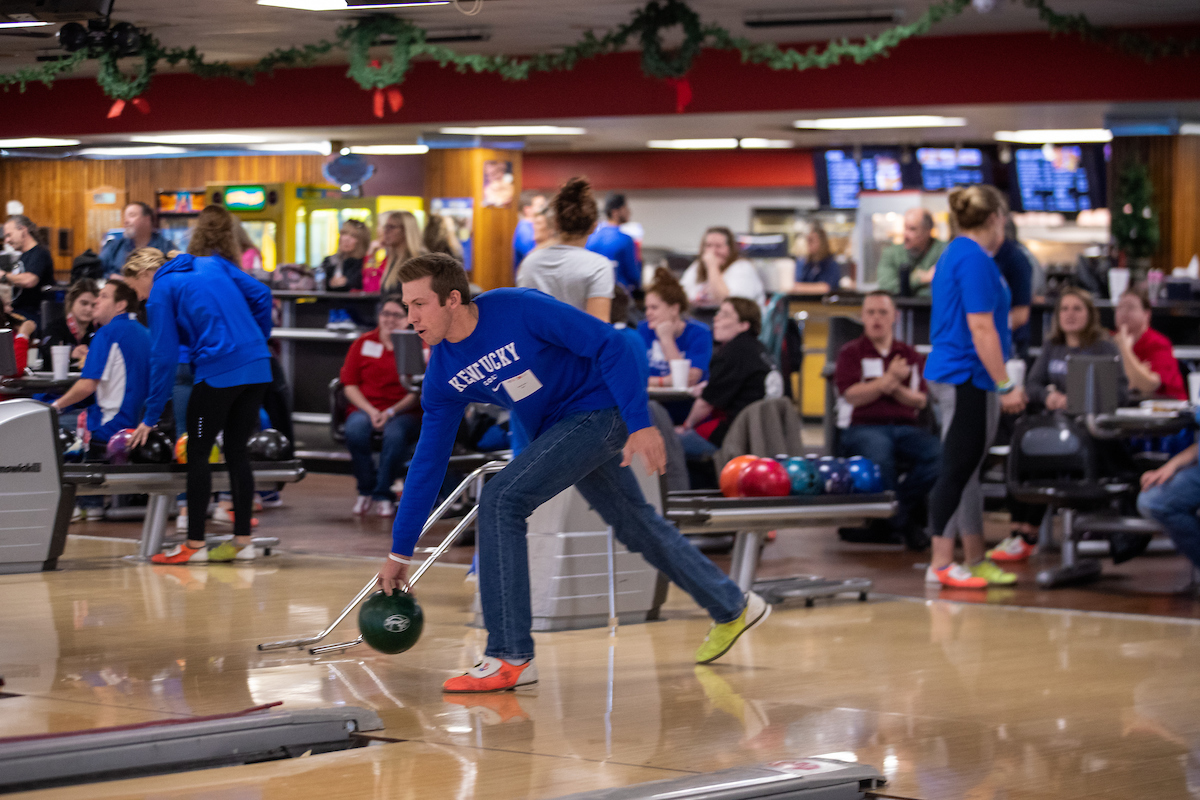 UK athletes bowl with members of Special Olympics at Collins Bowling Alley on , Saturday Dec. 8, 2018  in Lexington, Ky. Photo by Mark Mahan