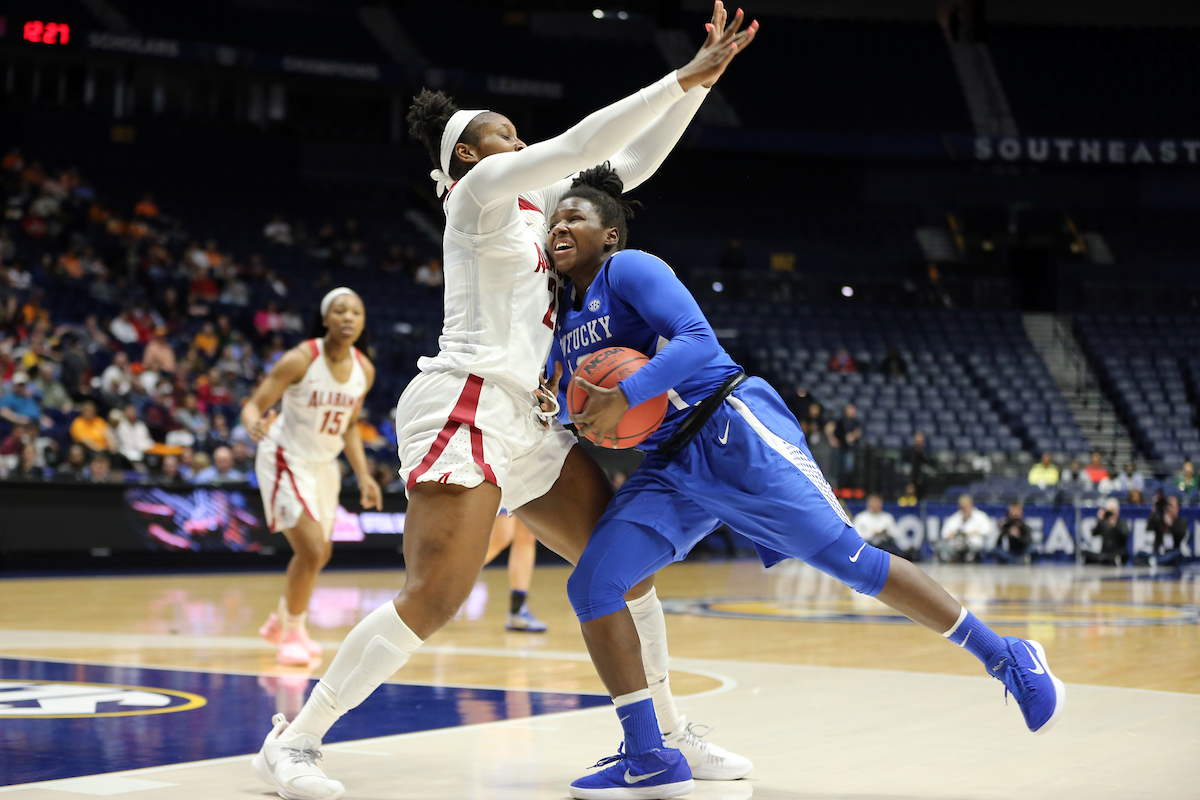 Amanda Paschal

The University of Kentucky women's basketball team beat Alabama in the SEC Tournament on Thursday, March 1, 2018 at Bridgestone Arena in Nashville, TN.

Photo by Britney Howard | UK Athletics