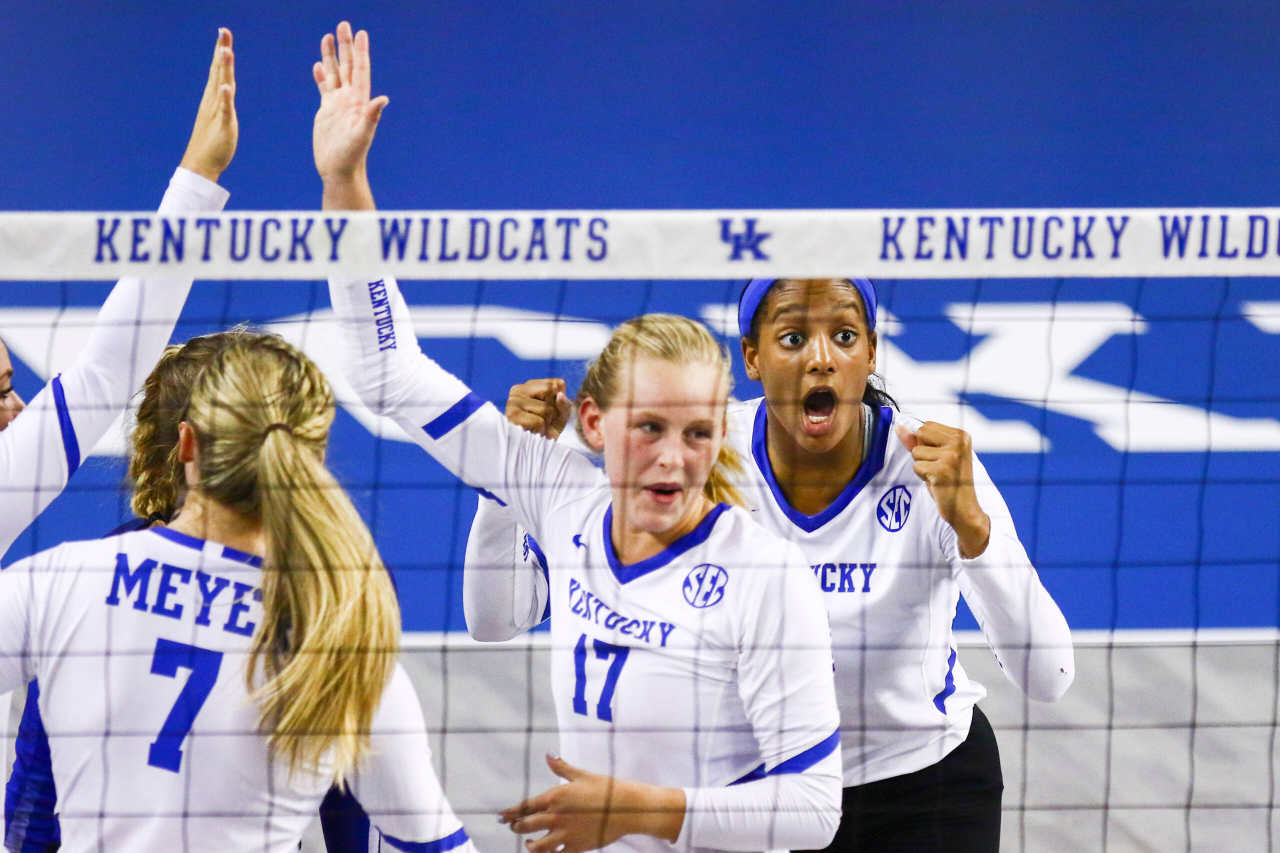Alli Stumler and Leah Edmond.

UK falls to Purdue 2-3.  

Photo by Hannah Phillips | UK Athletics