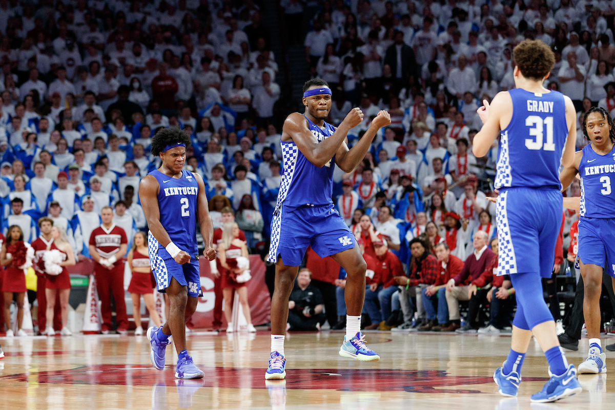 Sahvir Wheeler. Oscar Tshiebwe. Kellan Grady.

Kentucky falls to Arkansas, 75-73.

Photo by Elliott Hess | UK Athletics