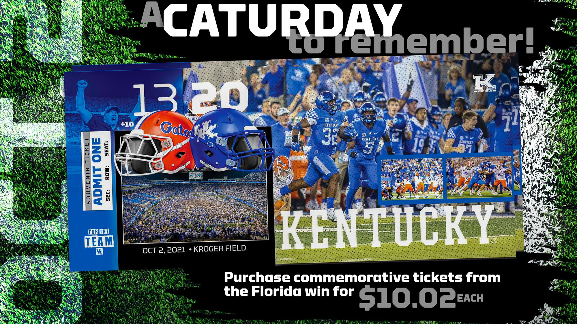 Commemorative Tickets from Kentucky Football's 2021 Win Over Florida Available for $10.02.