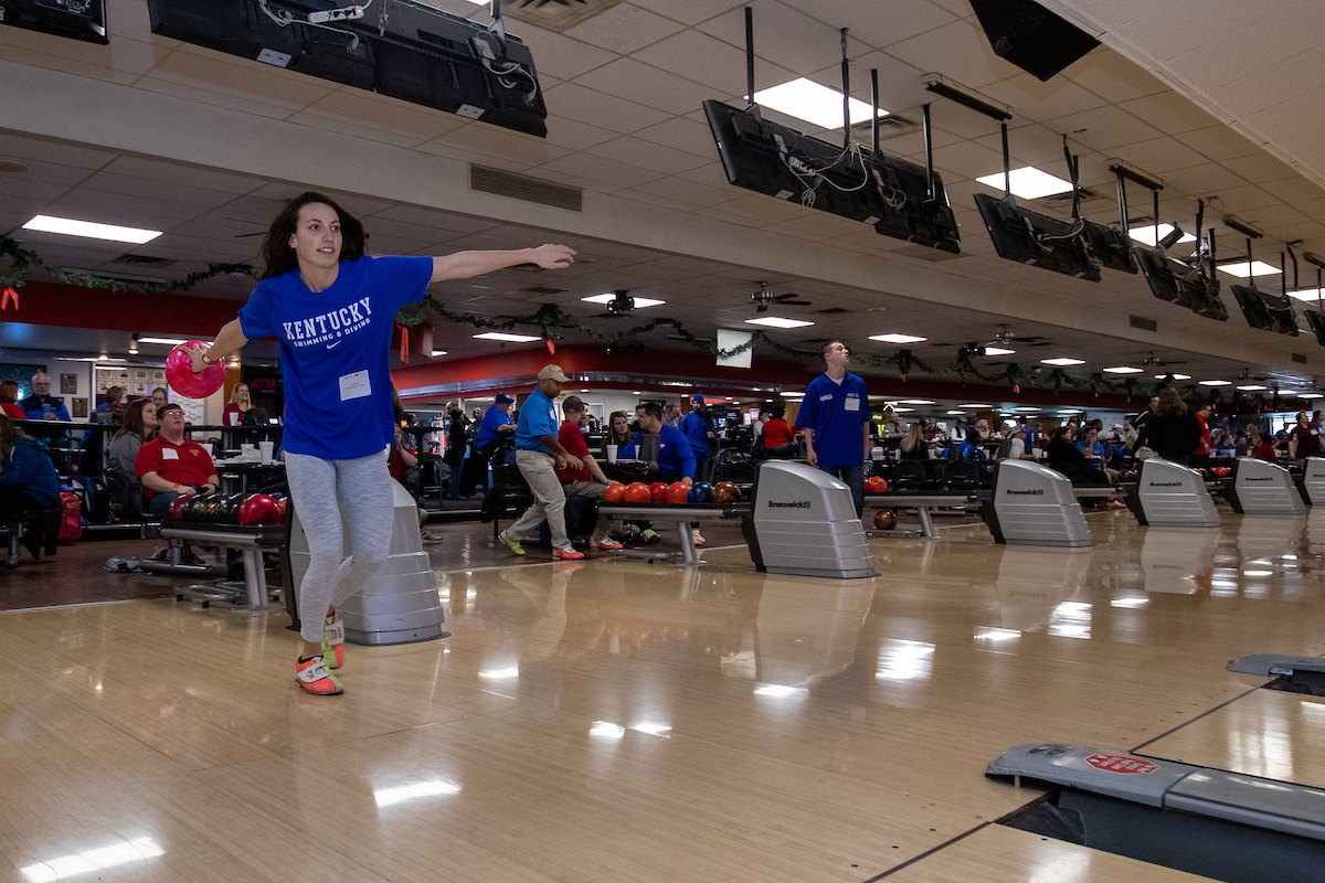 UK athletes bowl with members of Special Olympics at Collins Bowling Alley on , Saturday Dec. 8, 2018  in Lexington, Ky. Photo by Mark Mahan