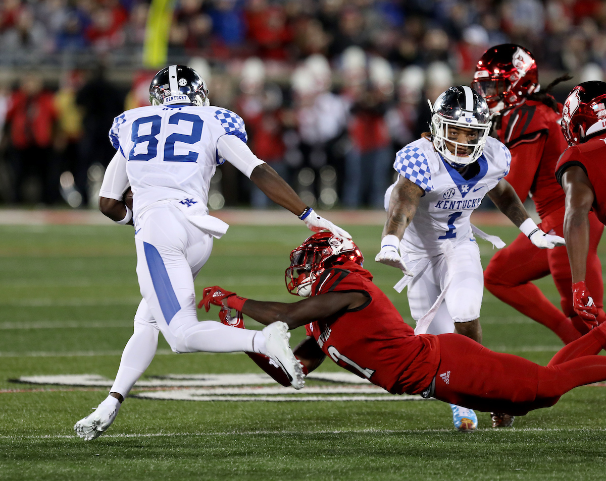 Josh Ali

Kentucky Football beats Louisville at Cardinal Stadium 56-10.

Photo By Robert Burge l UK Athletics
