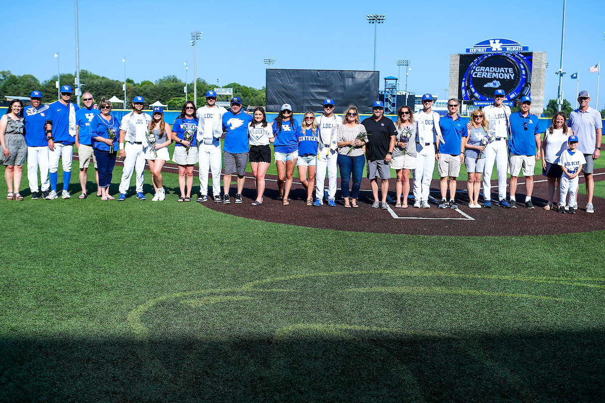 Darren Williams. Alonzo Rublacaba. Jacob Plastiak. Kirk Liebert. Zack Lee. Alex Degen. Coach Nick Mingione.

2022 Kentucky Baseball Senior Day.

Photo by Sarah Caputi | UK Athletics