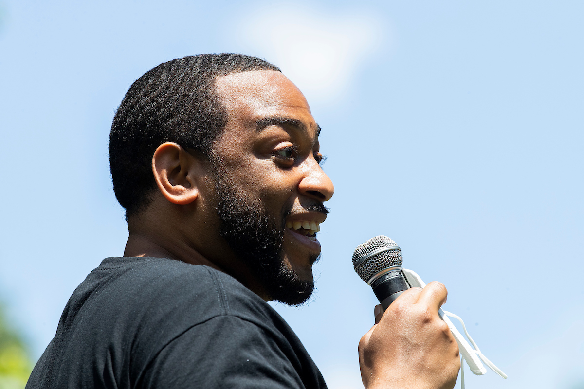 Charles Booker.

Walk Forward Lexington.

Photo by Chet White | UK Athletics