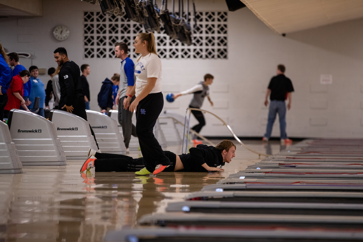 UK athletes bowl with members of Special Olympics at Collins Bowling Alley on , Saturday Dec. 8, 2018  in Lexington, Ky. Photo by Mark Mahan