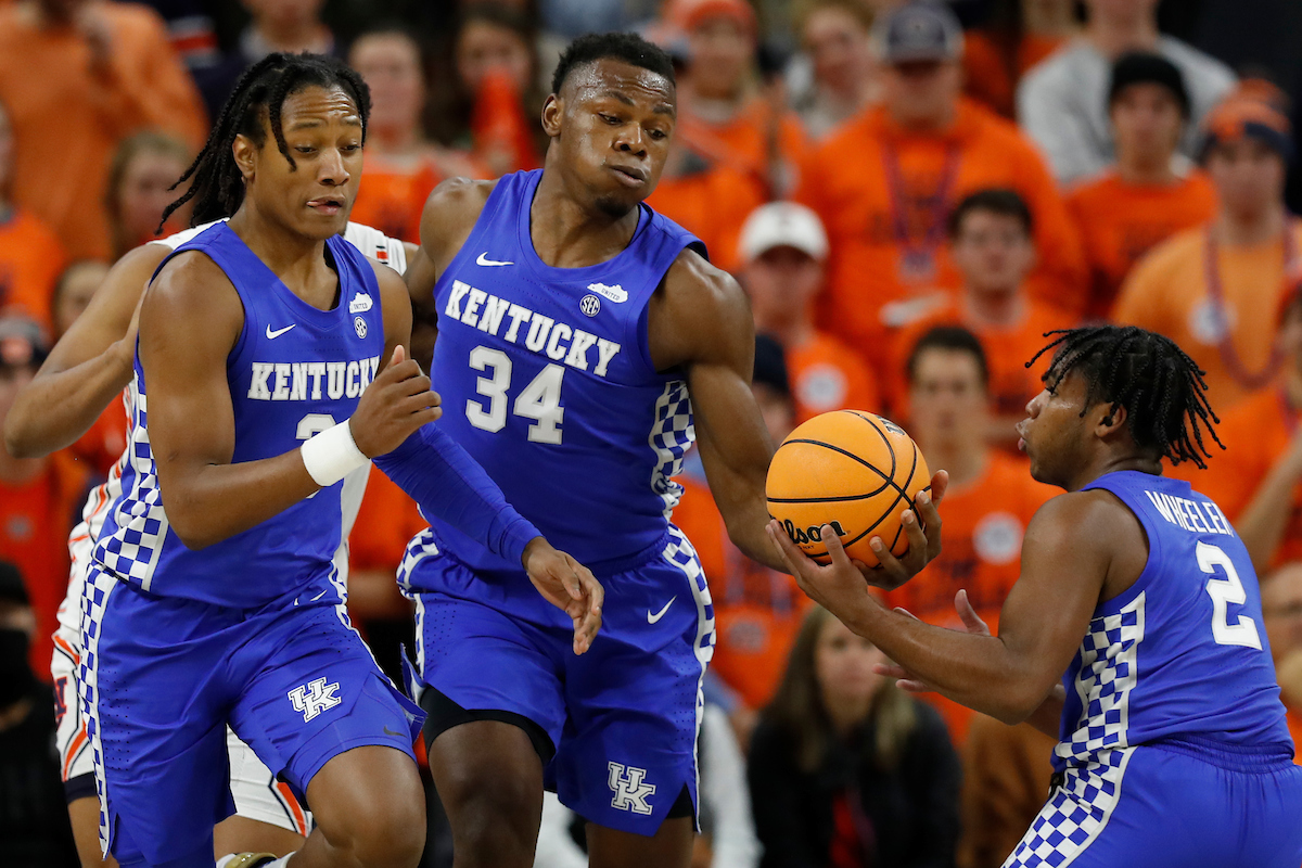 TyTy Washington Jr. Oscar Tshiebwe. Sahvir Wheeler. 

Kentucky falls to Auburn 80-71. 

Photo By Barry Westerman | UK Athletics