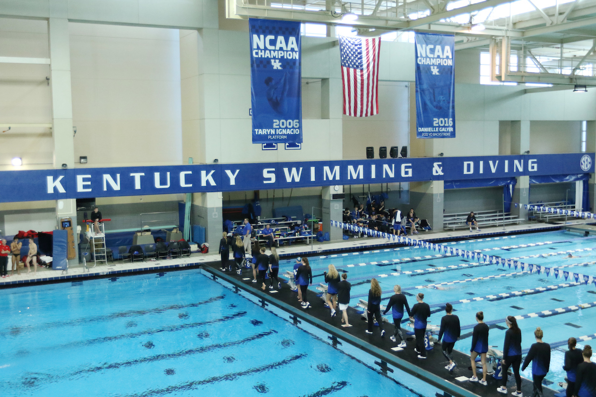 The University of Kentucky swim and dive team during their home meet against Ohio State and Toledo on Friday, January 5th, 2018, at the Lancaster Aquatic Center in Lexington, Ky.Photo by Quinn Foster I UK Athletics