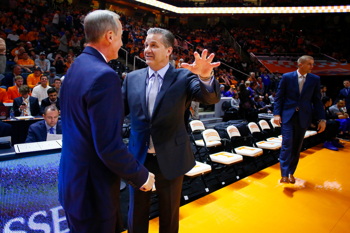 John Calipari. Rick Barnes.

The University of Kentucky men's basketball team falls to Tennessee 76-65 on Saturday, January 6, 2018, at Thompson-Boling Arena in Knoxville, TN.

Photo by Chet White | UK Athletics