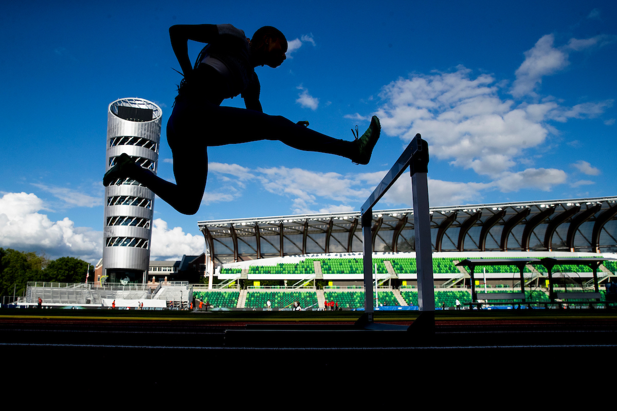 Masai Russell.Shake out.NCAA Track and Field Outdoor Championships.Photo by Chet White | UK Athletics