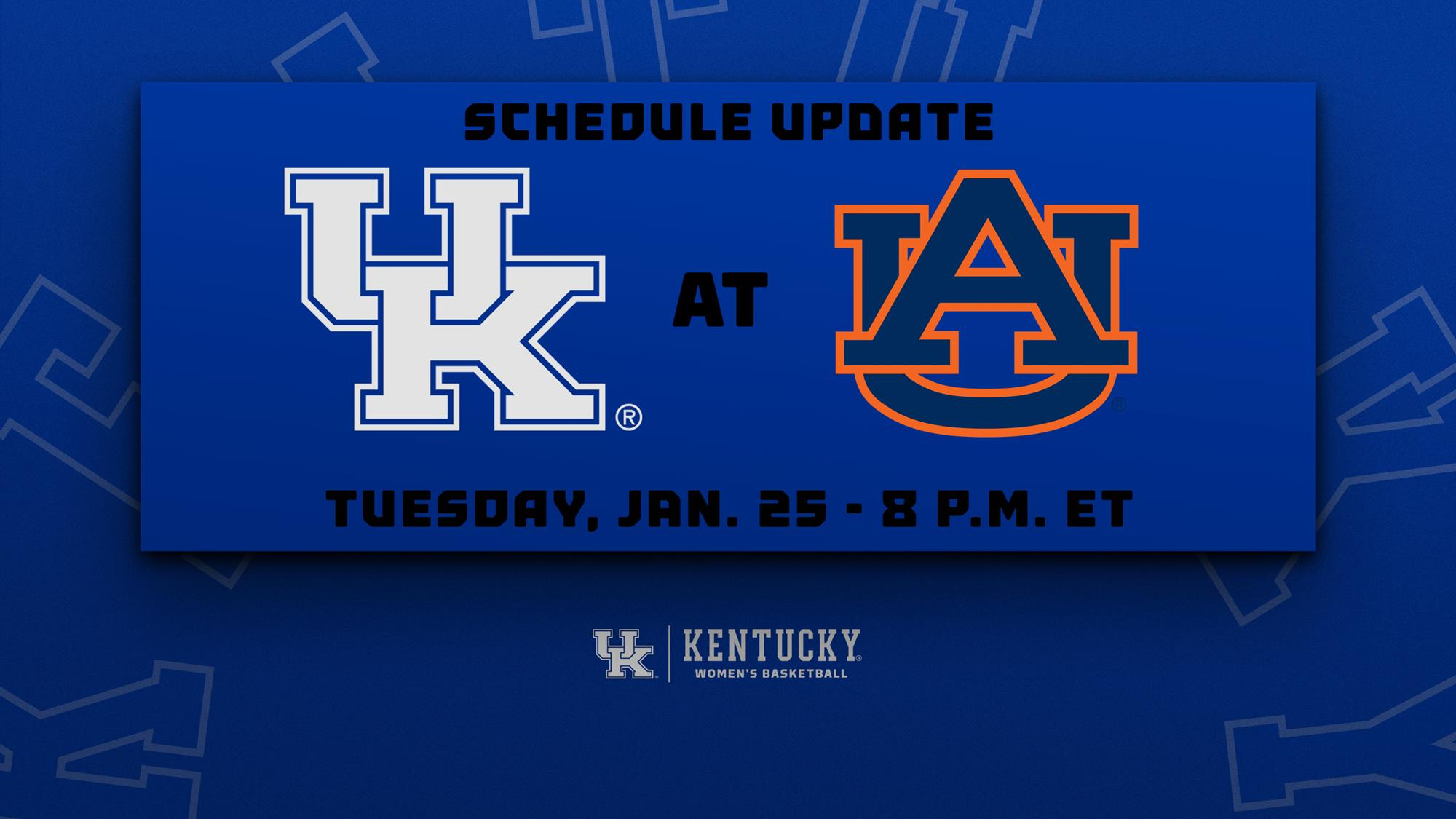 Kentucky WBB at Auburn Rescheduled for Tuesday, Jan. 25