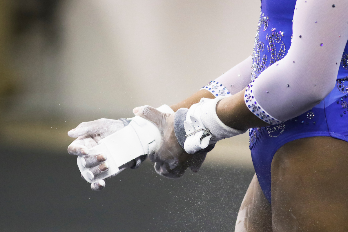 Cally Nixon. 

Kentucky beats Alabama, 197.200 - 196.800.

Photo by Eddie Justice | UK Athletics