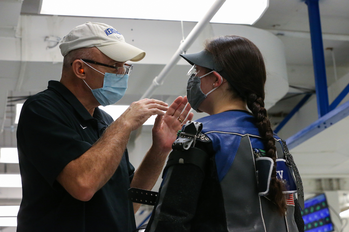 Jaden Thompson and Coach Harry Mullins.

Kentucky wins against North Carolina State University 4709 - 4656

Photo by Sarah Caputi ¦UK Athletics