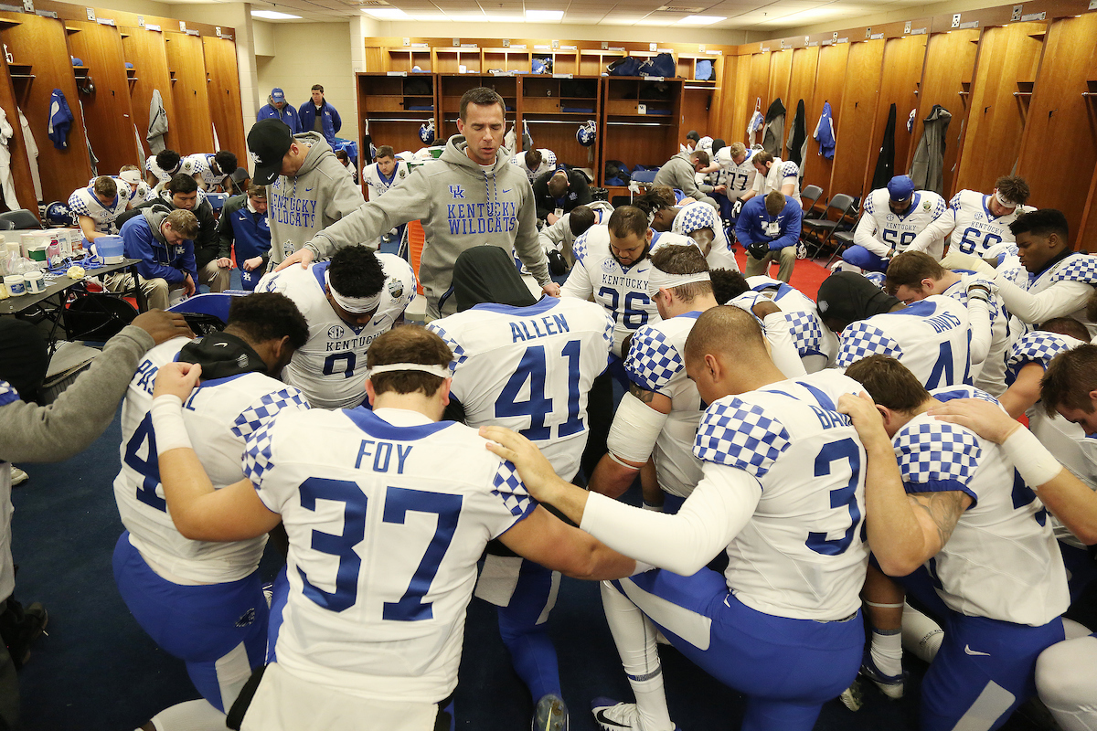 Prayer. Team.

The University of Kentucky football team falls to Northwestern 23-24 in the Music City Bowl on Friday, December 29, 2017, at Nissan Field in Nashville, Tn.

Photo by Chet White | UK Athletics