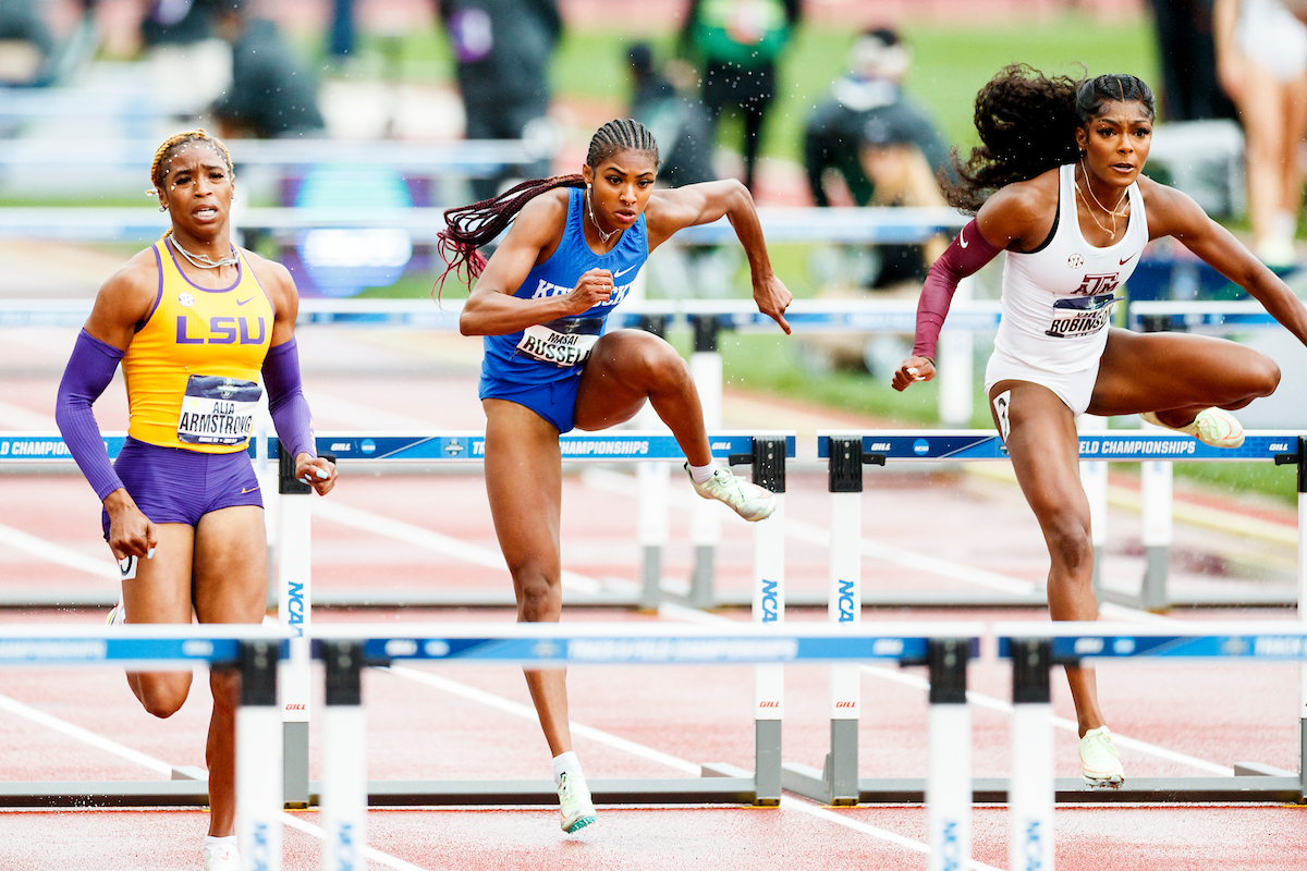 Masai Russell.

Day Four. The UK women’s track and field team placed third at the NCAA Track and Field Outdoor Championships at Hayward Field in Eugene, Or.

Photo by Chet White | UK Athletics