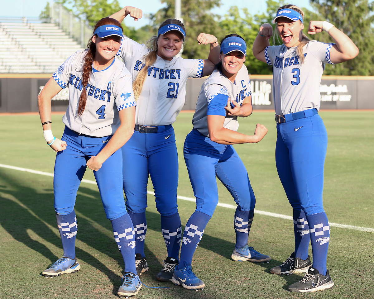 Renee Abernathy, Erin Coffel, Kayla Kowalik, Taylor Ebbs.

Kentucky defeats Miami of Ohio 15-1.

Photo by Grace Bradley | UK Athletics