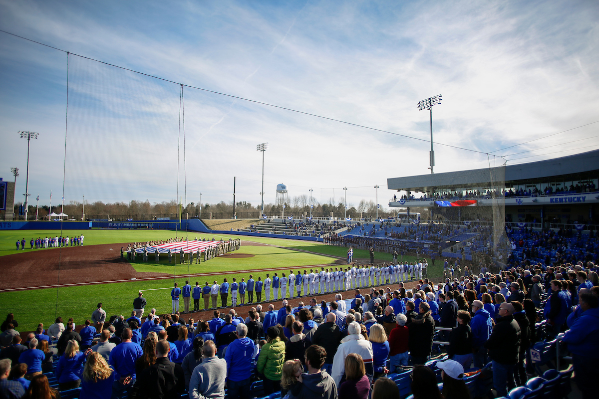 Opening Day. Kentucky Proud Park. National Anthem. Kentucky Baseball defeated EKU 7-3 on opening day at Kentucky Proud Park. Photo by Eddie Justice | UK Athletics