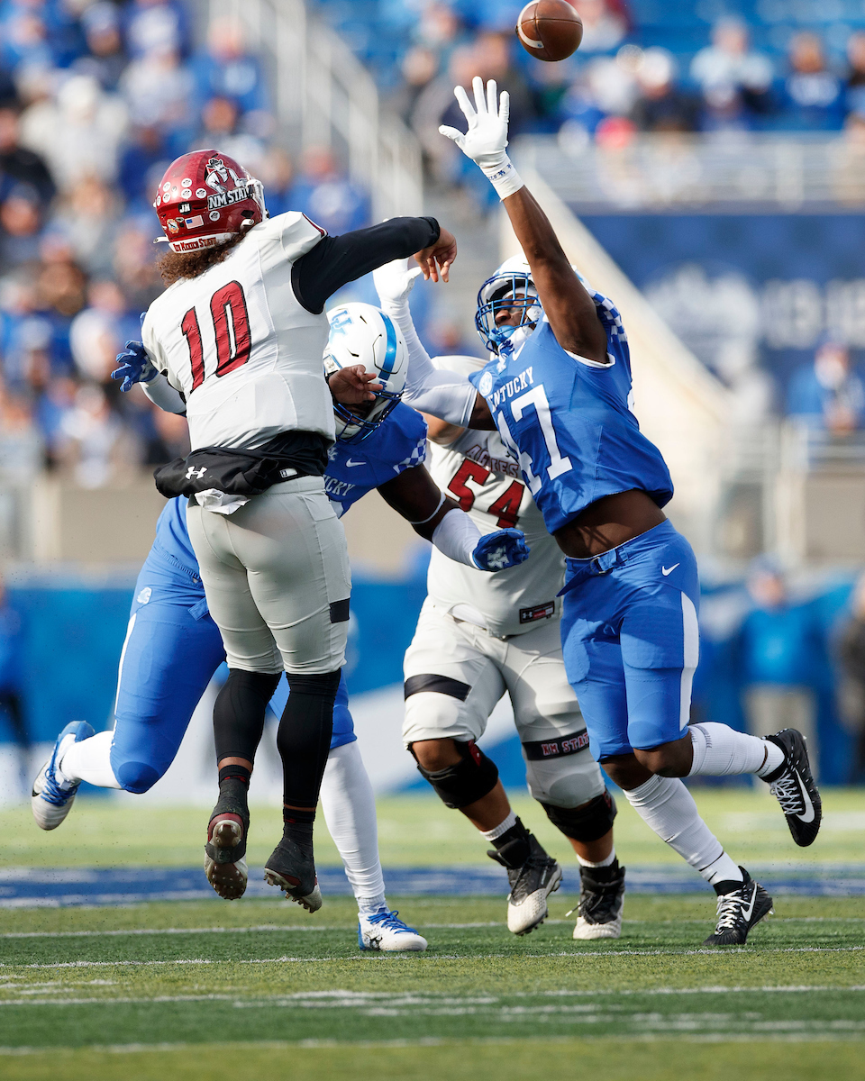 K.D. McDaniel.

Kentucky beat New Mexico State 56-16.

Photo by Elliott Hess | UK Athletics