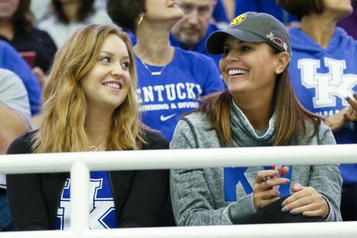 Two Kentucky fans smile during the final day of the 2019 SEC Swimming and Diving Championships in the Gabrielsen Natatorium at the University of Georgia in Athens, Ga., on Saturday, Feb. 23, 2019. (Casey Sykes)