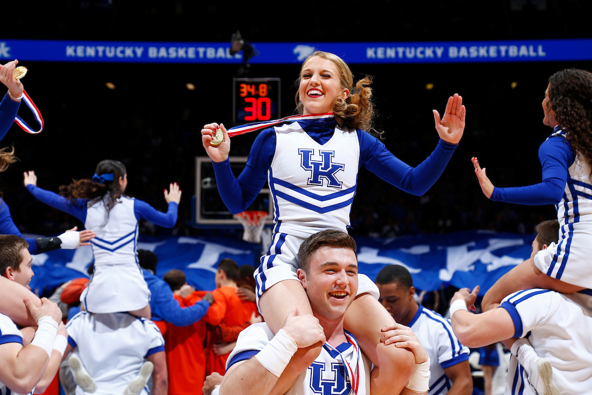 Cheerleaders.

The University of Kentucky men's basketball team falls to Florida 66-64 on Saturday, January 20, 2018 at Rupp Arena in Lexington, Ky.

Photo by Quinn Foster I UK Athletics