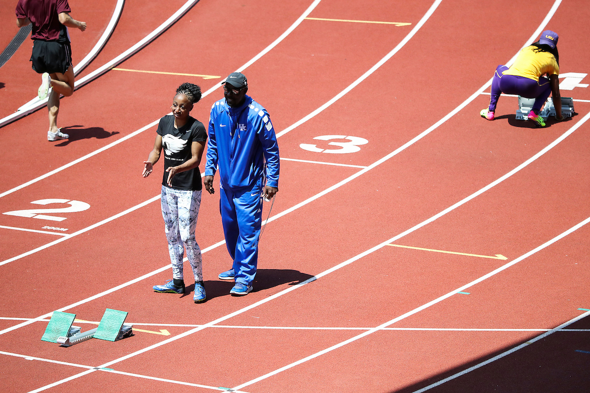 Jasmine Camacho-Quinn. Edrick Floreal.

NCAA Track and Field Outdoor National Championships. Eugene, Oregon. Tuesday, June 5, 2018.

Photo by Chet White | UK Athletics