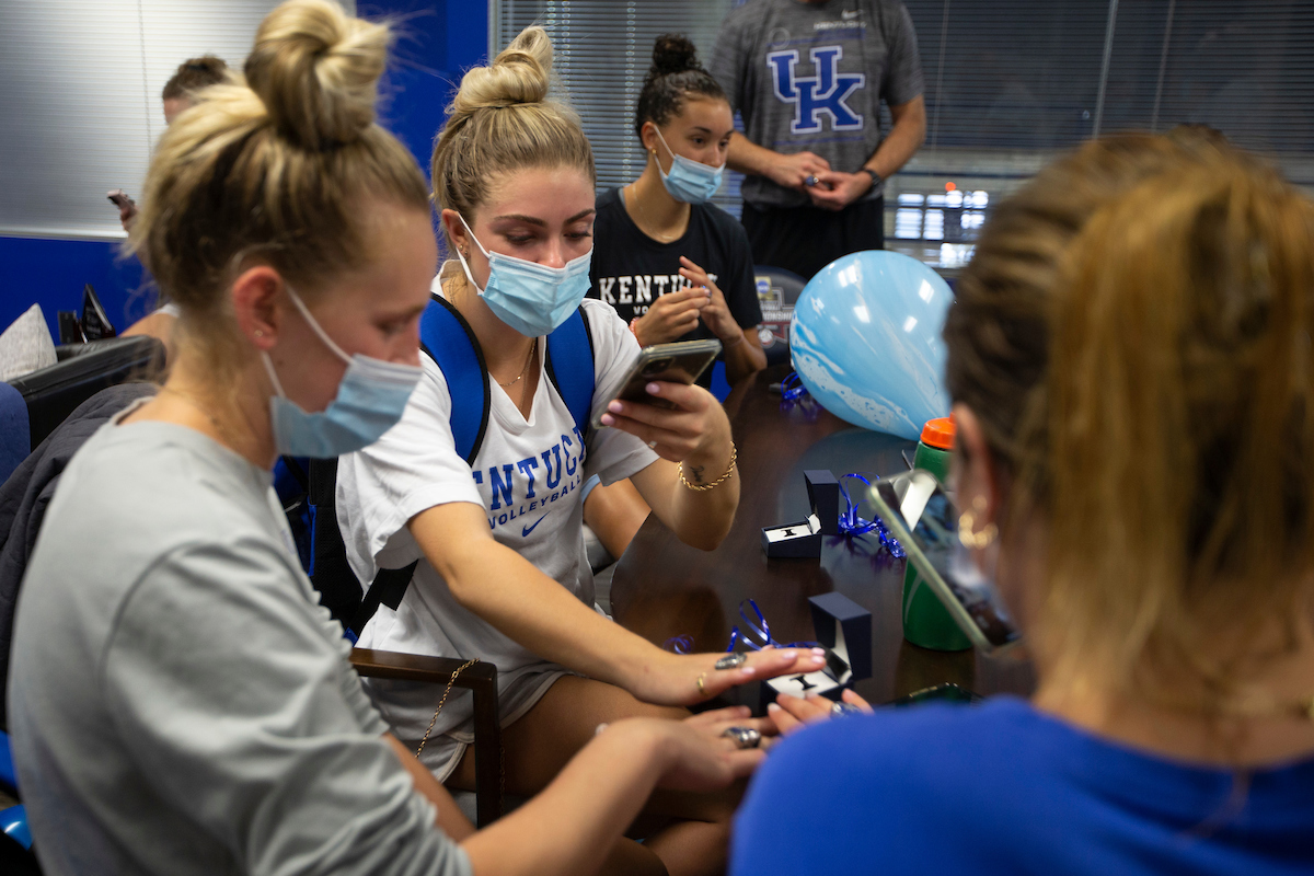Kentucky Volleyball receives their National Championship rings.

Photo by Grace Bradley | UK Athletics