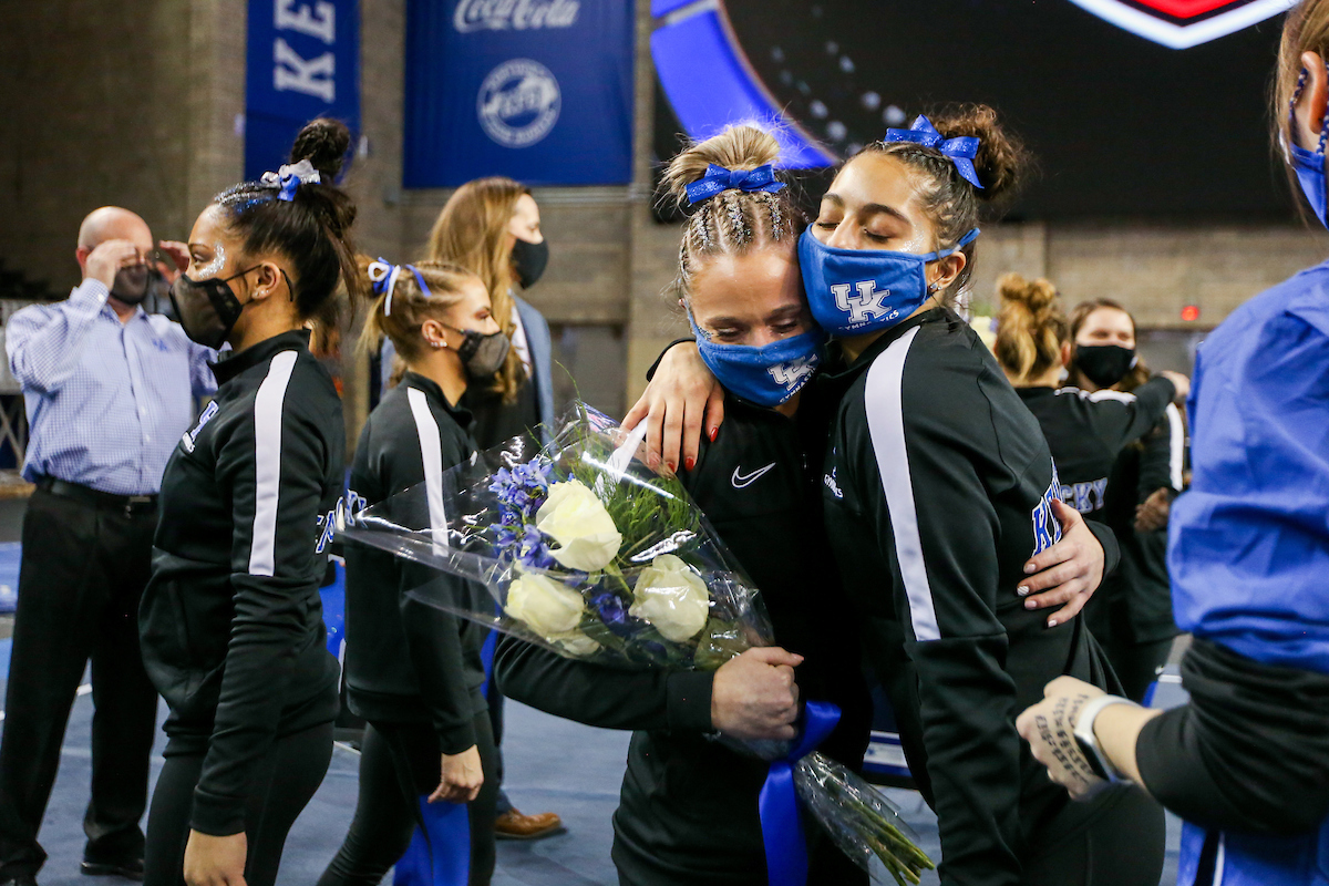 Megan Monfredi and Gianna Ortiz.

Gymnastics Senior Night.

Photo by Hannah Phillips | UK Athletics