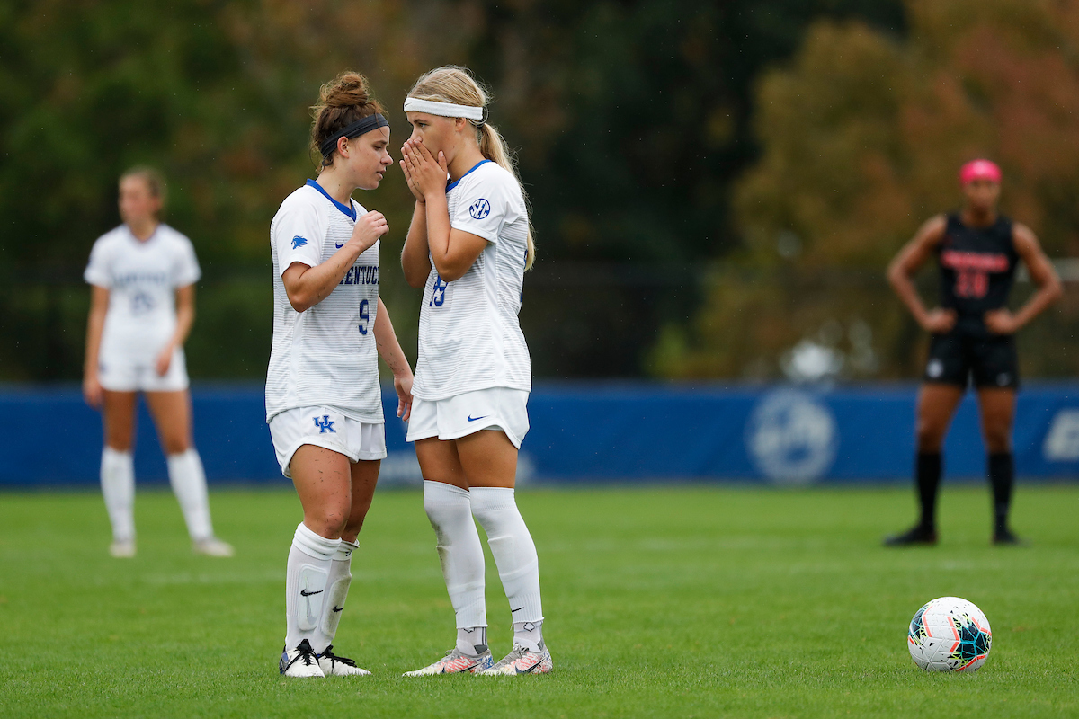 Marissa Bosco. Marie Olesen.

UK women’s soccer tied Georgia 1-1 in double OT on Sunday, October 11, 2020, at The Bell in Lexington, Ky.

Photo by Chet White | UK Athletics