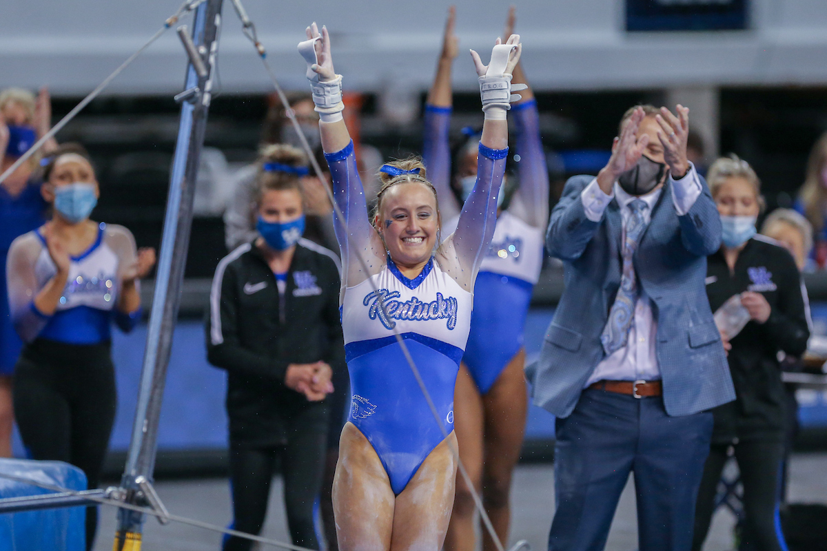 Raena Worley.

Kentucky beats LSU 197.100 - 196.800.

Photo by Sarah Caputi | UK Athletics