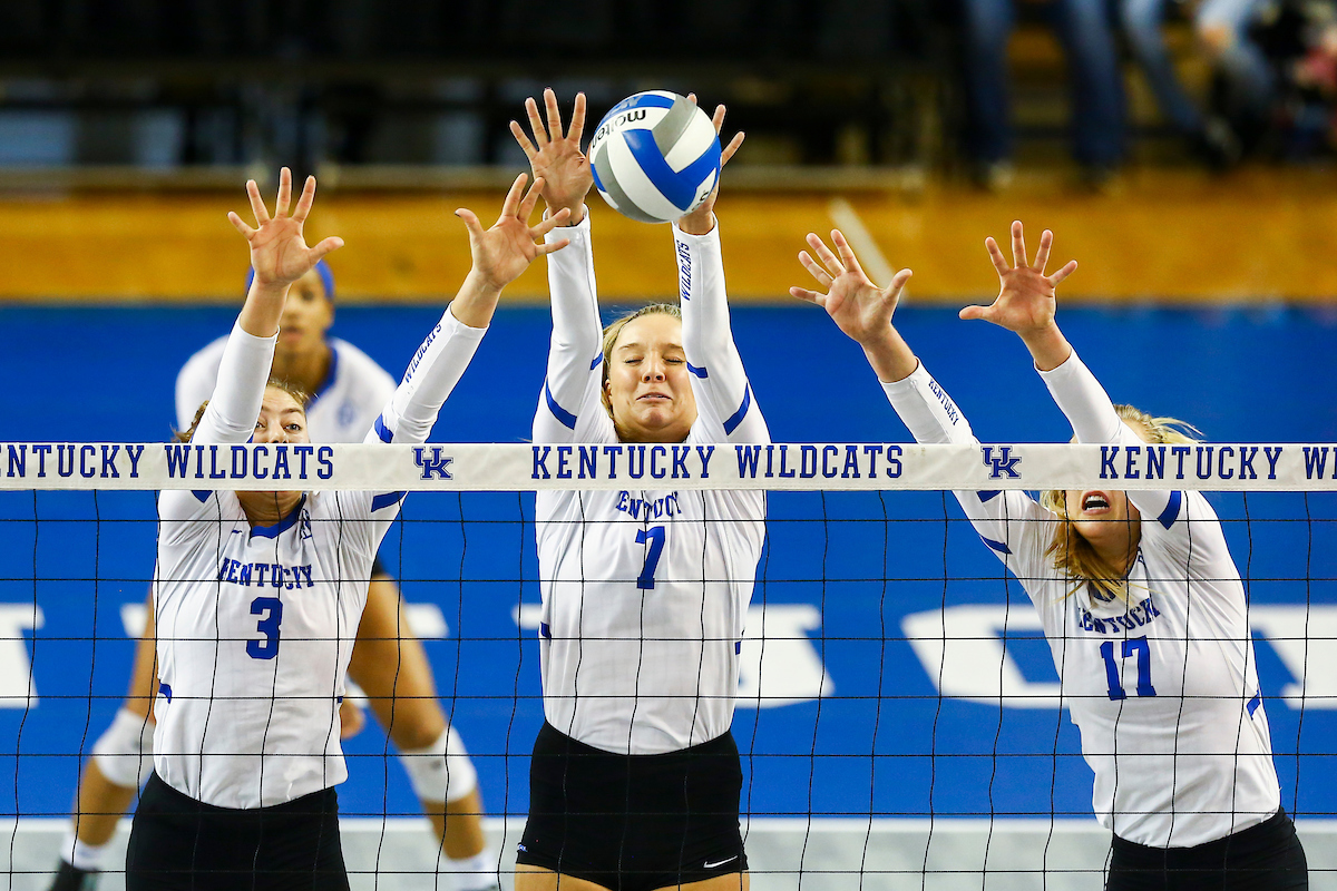 Madison Lilley, Leah Meyer, and Alli Stumler.

Kentucky beat Ole Miss 3-0.

Photo by Hannah Phillips | UK Athletics