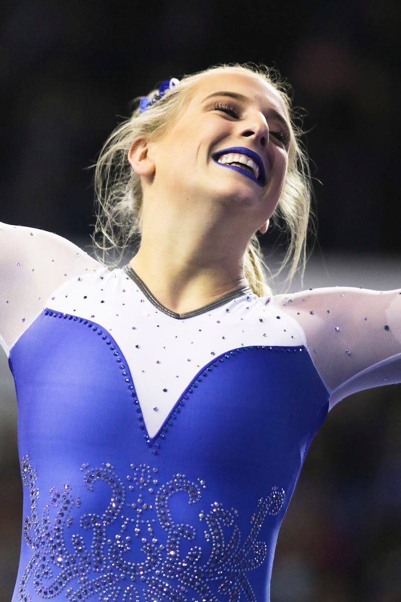 Hailey Poland. 

Kentucky beats Alabama, 197.200 - 196.800.

Photo by Eddie Justice | UK Athletics