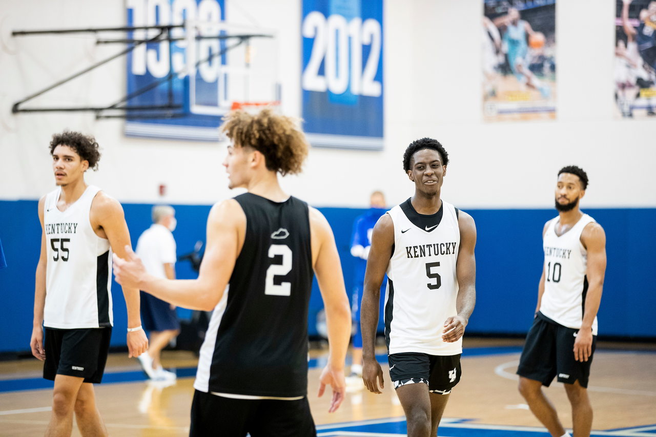 Lance Ware. Devin Askew. Terrence Clarke. Davion Mintz.

Menâ??s basketball practice. 

Photo by Chet White | UK Athletics
