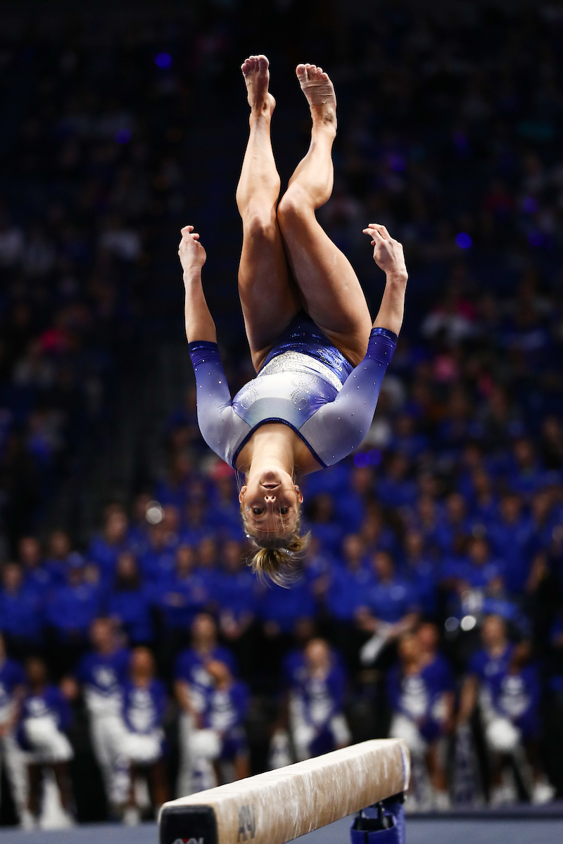 MOLLIE KORTH.

The University of Kentucky gymnastics team beats Arkansas with a winning score of 195.275 on Excite Night. 


Photo by Elliott Hess | UK Athletics