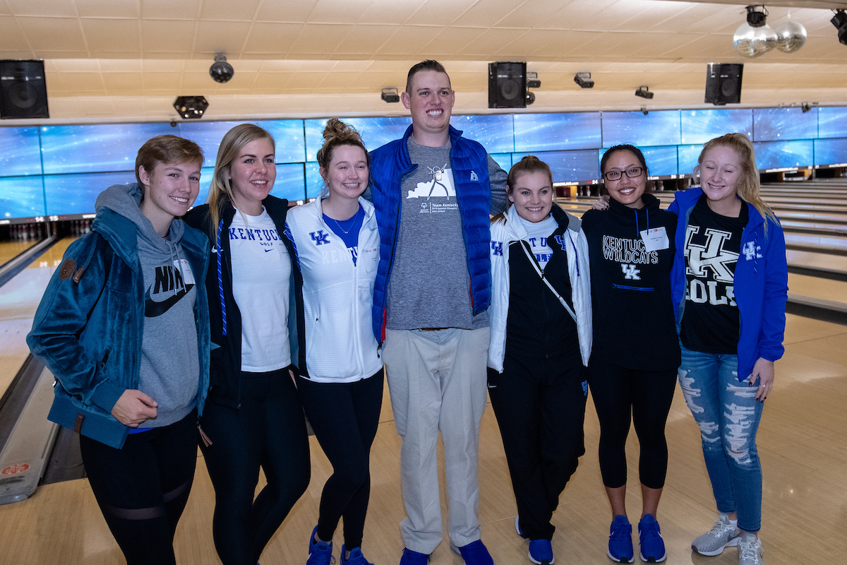 UK athletes bowl with members of Special Olympics at Collins Bowling Alley on , Saturday Dec. 8, 2018  in Lexington, Ky. Photo by Mark Mahan