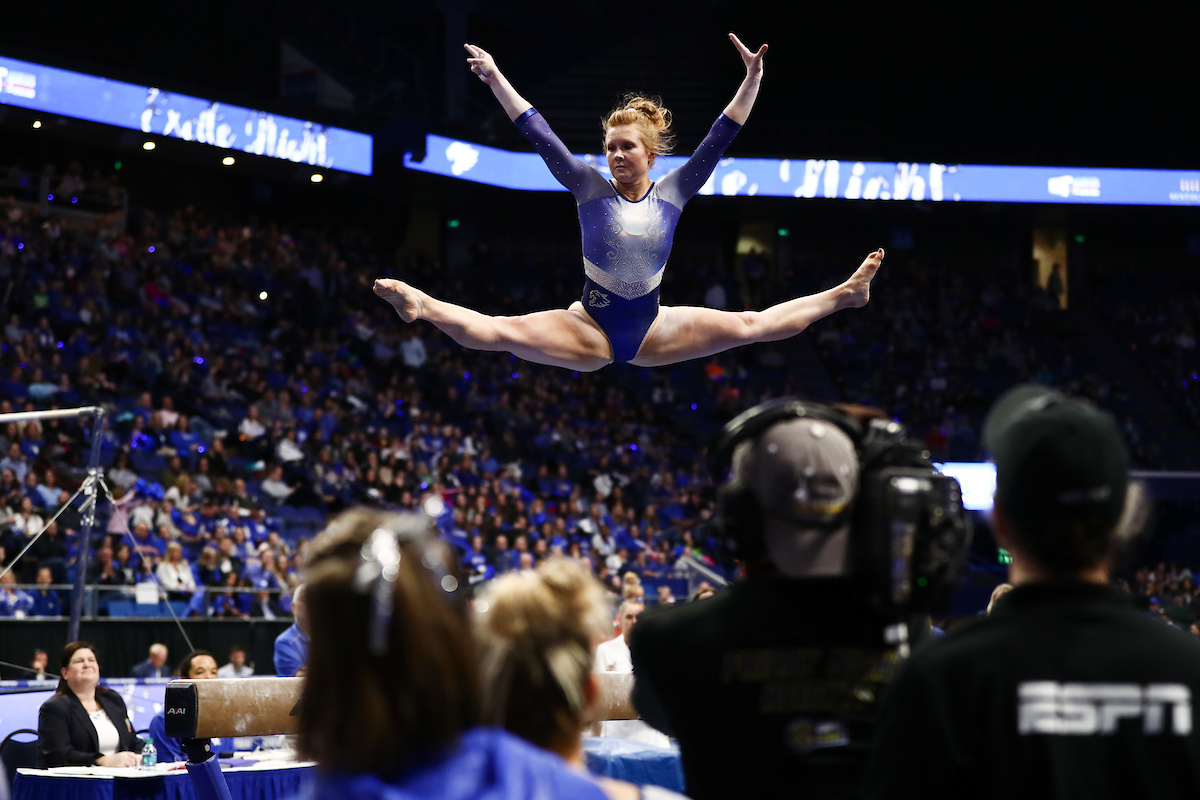 SIDNEY DUKES.

The University of Kentucky gymnastics team beats Arkansas with a winning score of 195.275 on Excite Night. 


Photo by Elliott Hess | UK Athletics