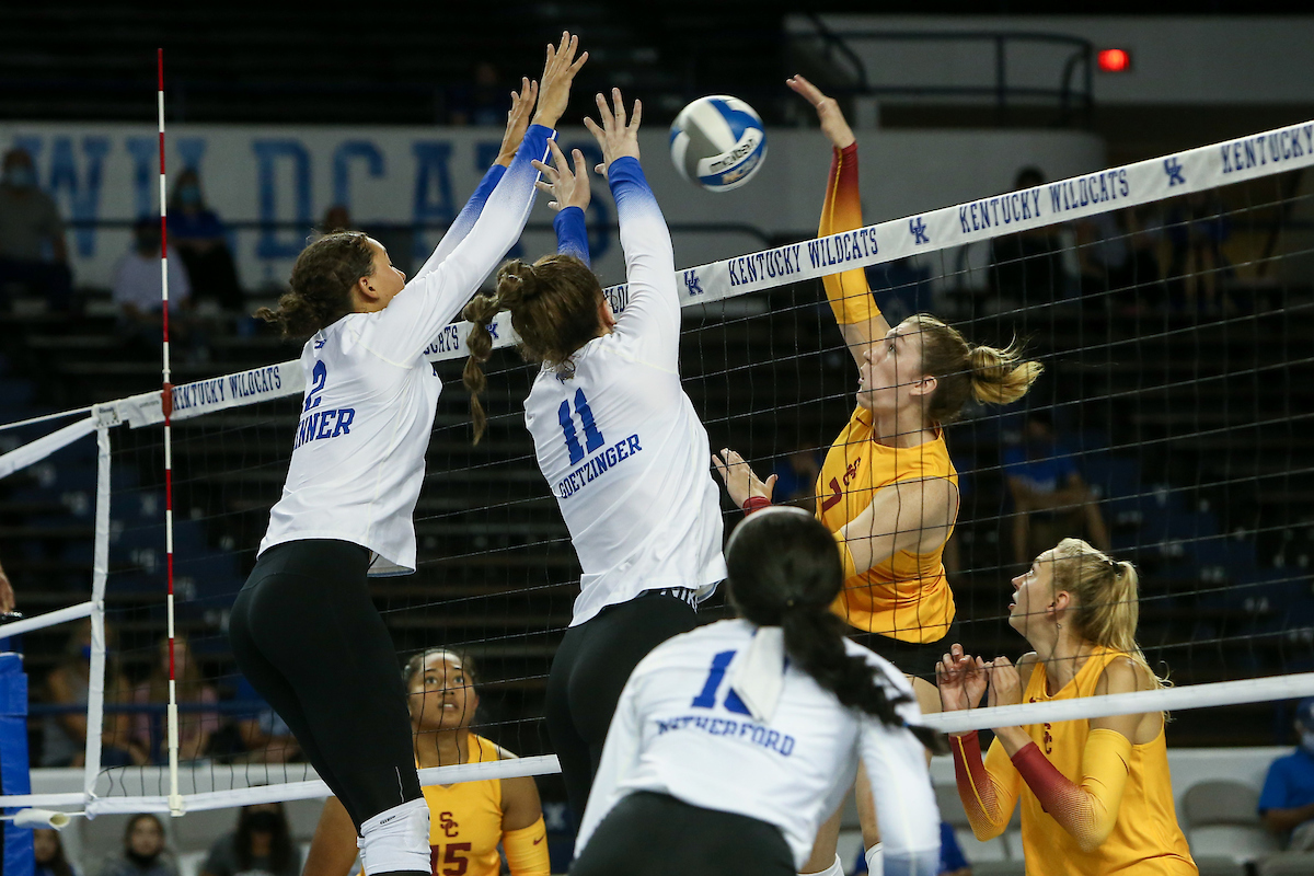 Madi Skinner and Elise Goetzinger.

Kentucky beats USC 3 - 0.

Photo by Sarah Caputi | UK Athletics