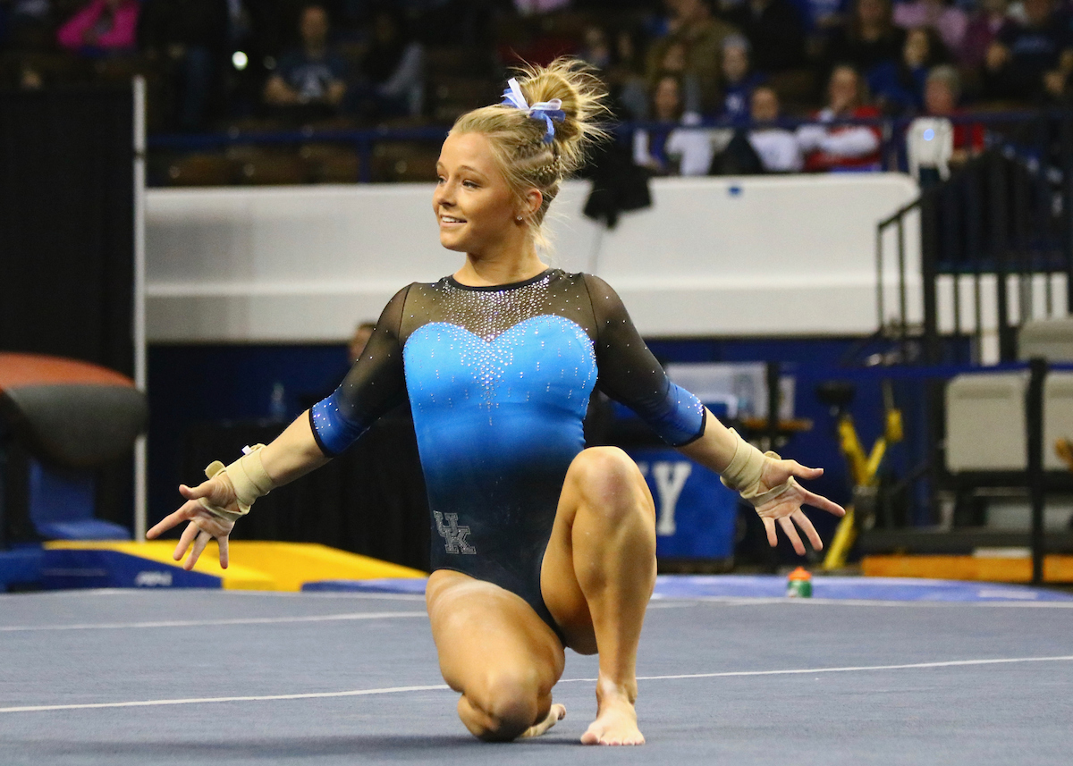 Mollie Korth.

The University of Kentucky gymnastics team falls to Auburn 196.000-196.125 on Friday, February 1st, 2019.

Photo by Noah J. Richter | UK Athletics