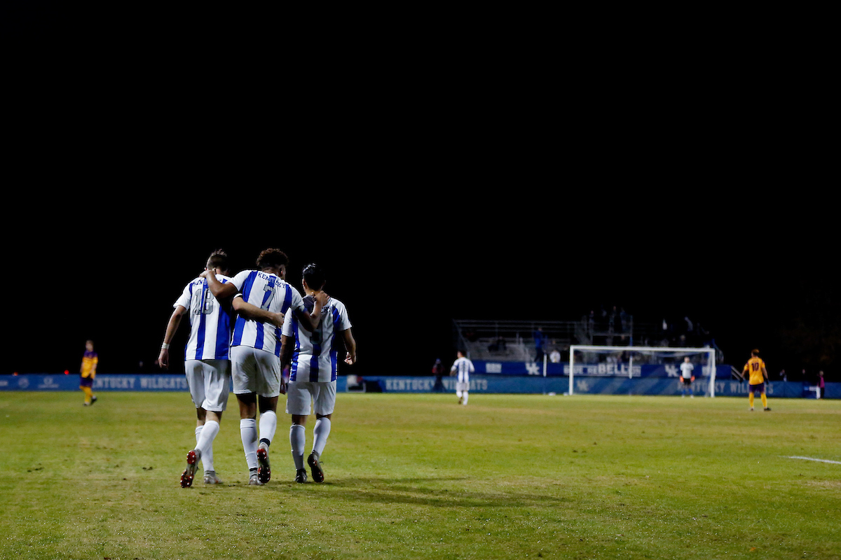 Bailey Rouse. JJ Williams. Jason Reyes.

Men's soccer beats Lipscomb 2-1.

Photo by Quinn Foster | UK Athletics