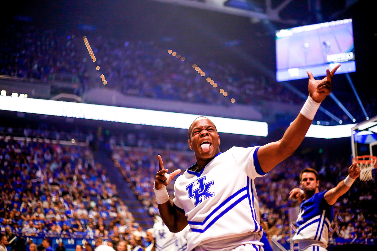 Cheerleaders. 

2019 Big Blue Madness. 

Photo by Grace Bradley | UK Athletics